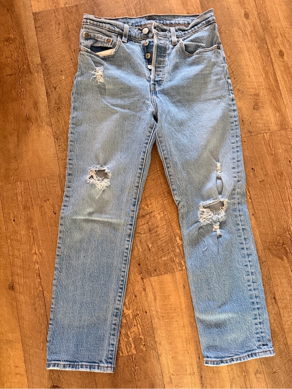 Levi's 501 Original Cropped Distressed Jeans Light Wash Size 27x26
